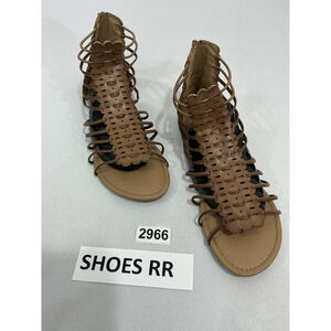 Womans American Eagle 6 Brown Strappy Zip Up Open Toe Flat Gladiator Sandals